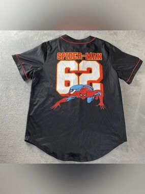 Marvel Spider-Man Baseball Style Button Up Jersey Shirt Men's Large Spiderman